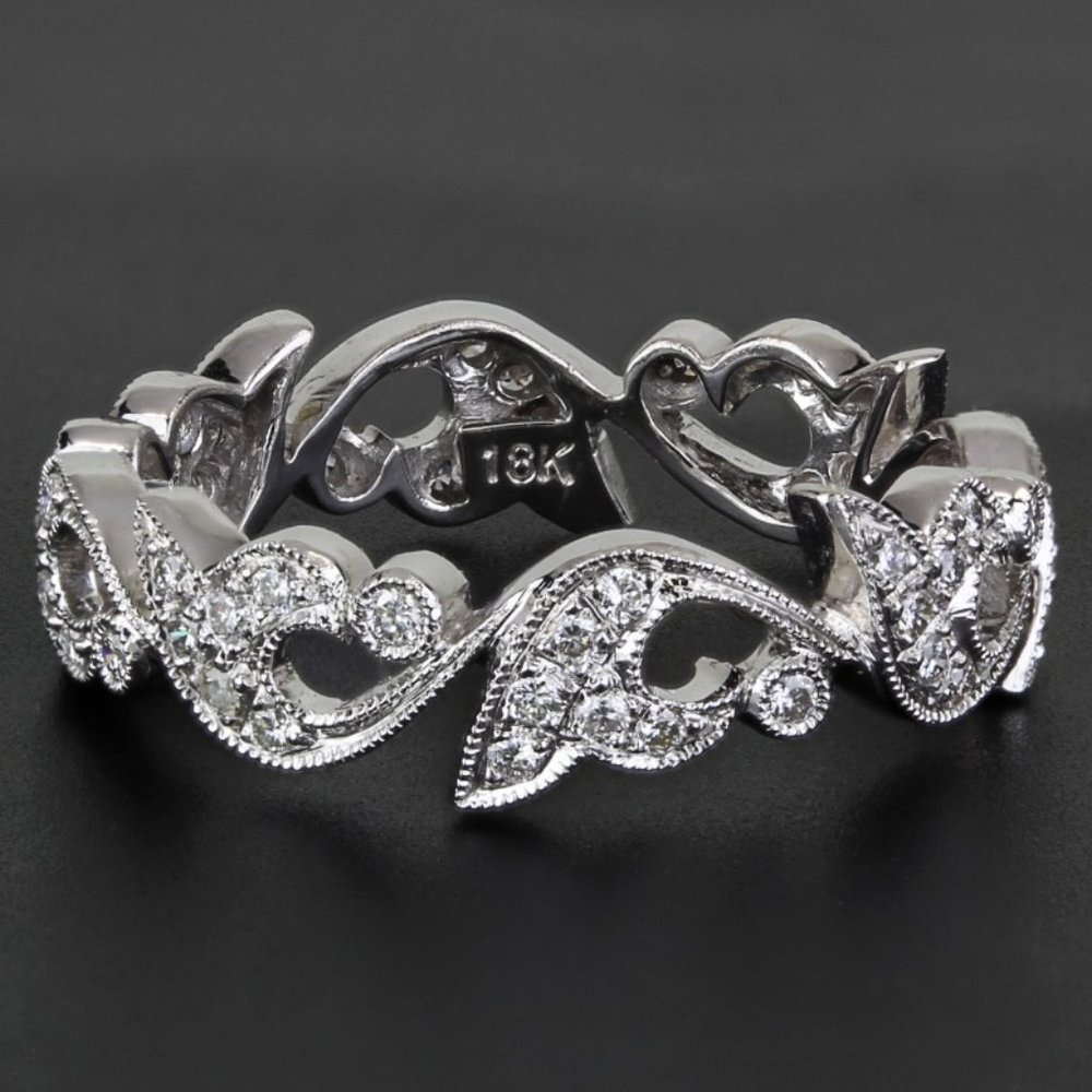 Jolie 18K White Gold Diamond Stackable Floral Vine Eternity Ring
